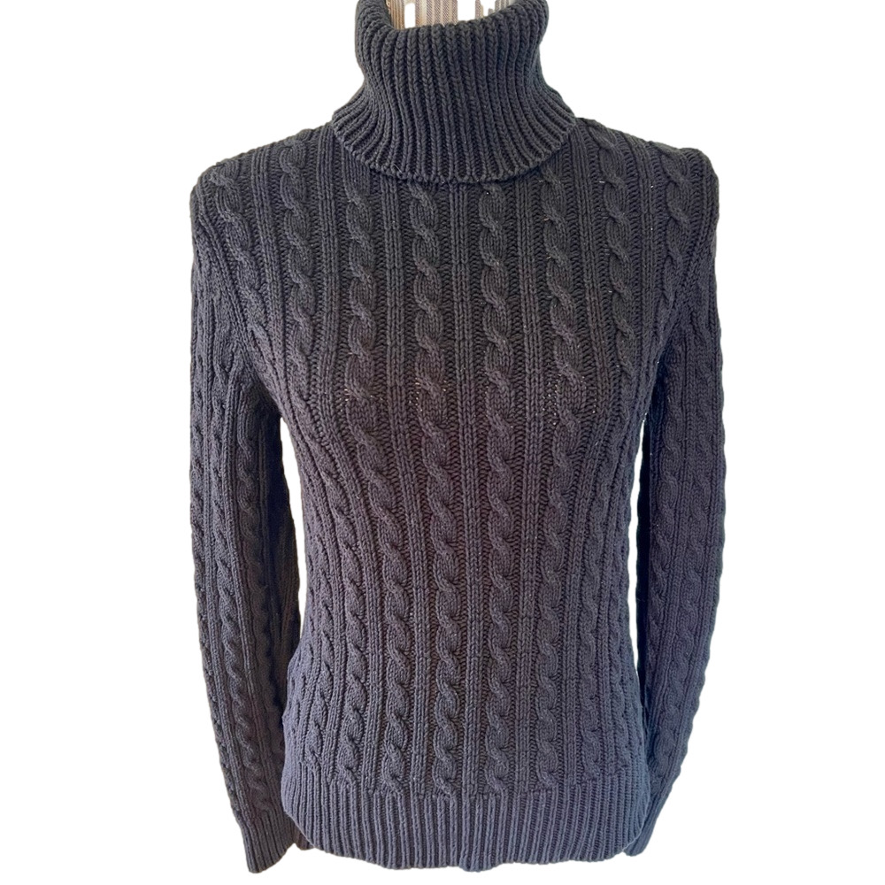 Ann Taylor cable knit 100% cotton Black turtleneck sweater size small/medium